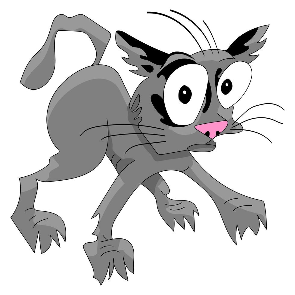 comic cat vector funny illustration. Funny scared kitten in cartoon style