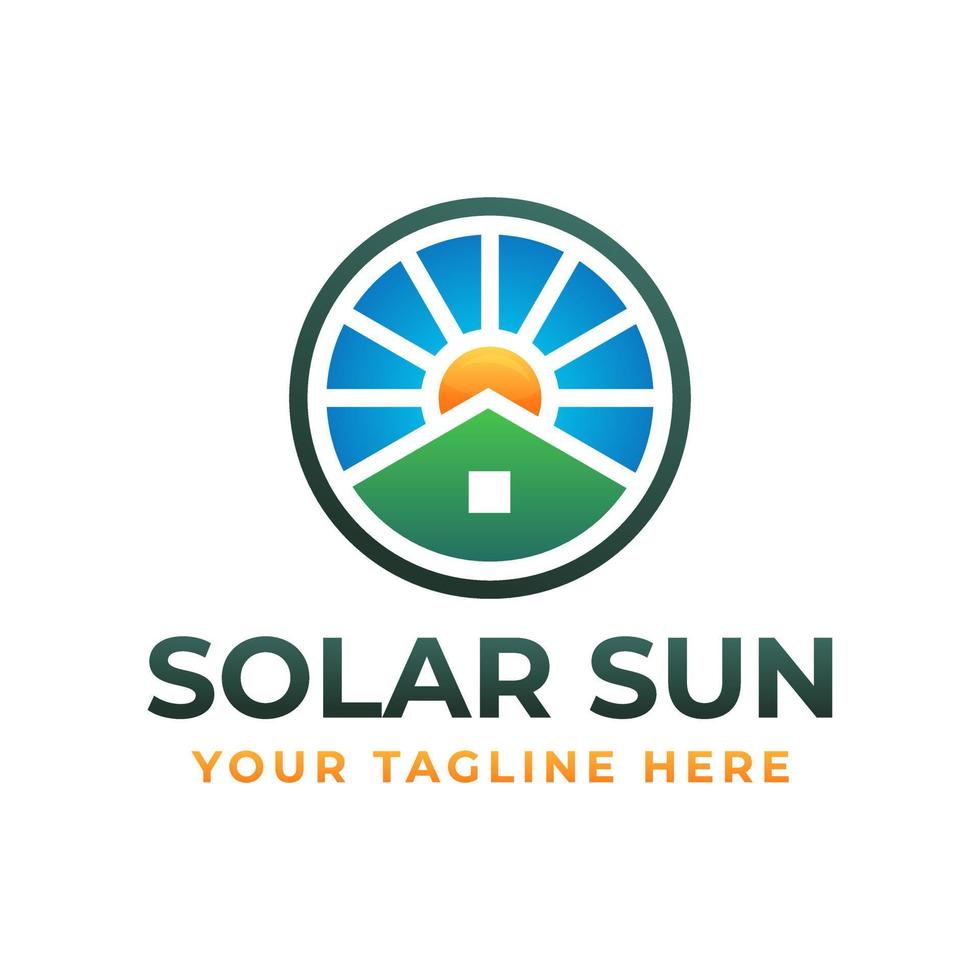 House and Sun Illustration Can Use For Solar System Roof Panel Company Logo vector