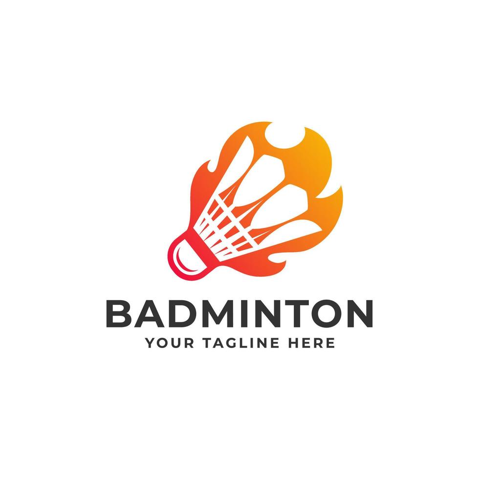 volante de bádminton bola fuego llama ilustración logotipo icono vector