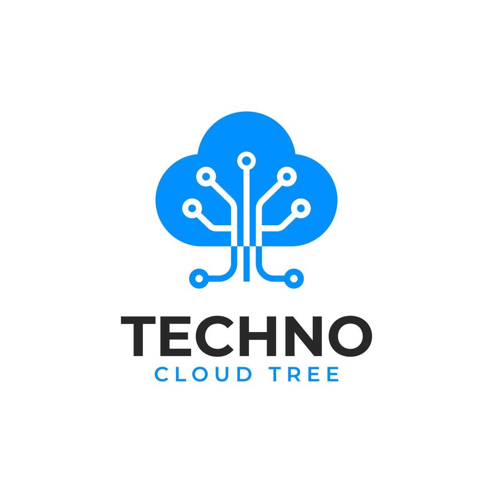 logotipo de tecnología de nube de árbol azul vector