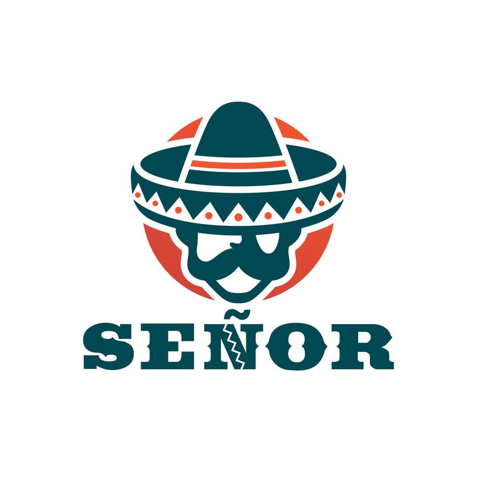 mexicano, hombre, con, bigote, llevando, sombrero, sombrero, mascota, logotipo vector