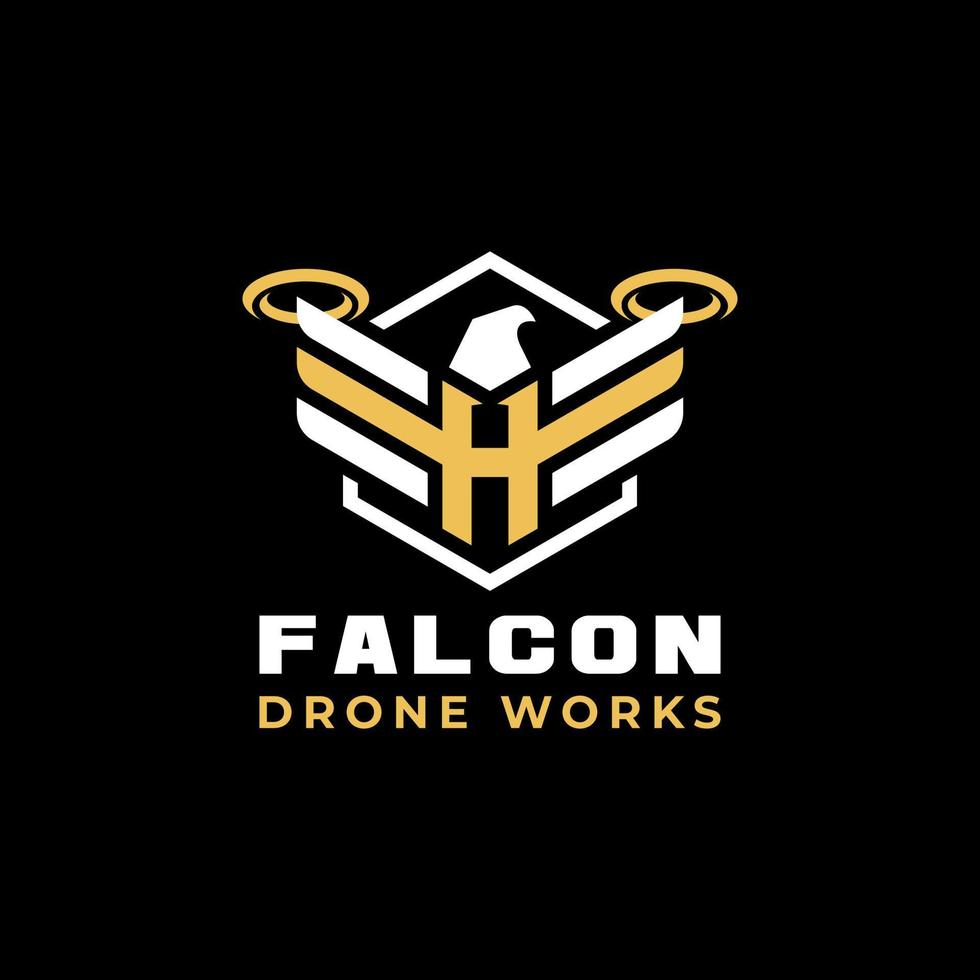 alas de drones de cabeza de halcón con el logotipo inicial de la letra h vector