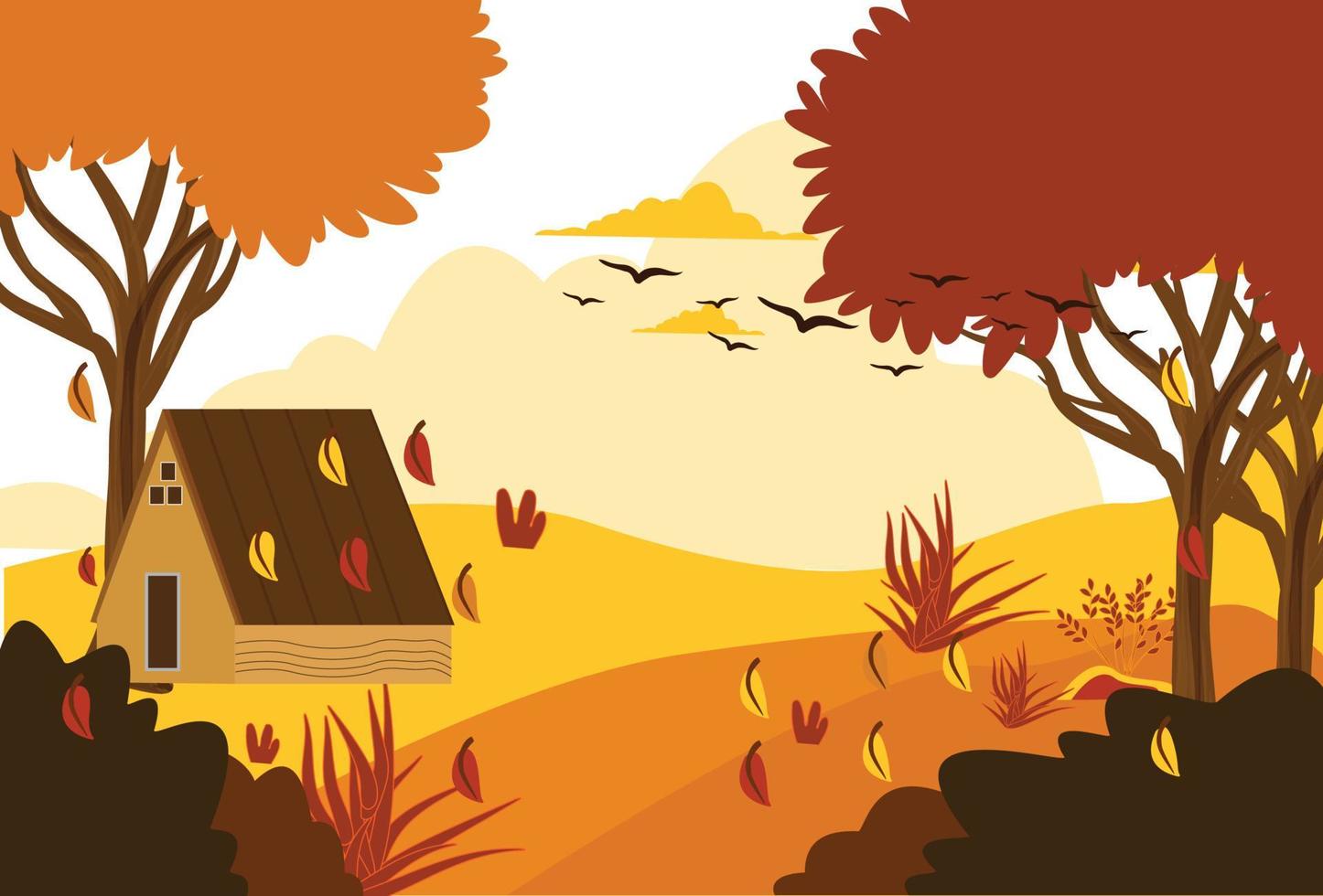 Autumn Season with tree and house Landscape Scenery Natural Background vector
