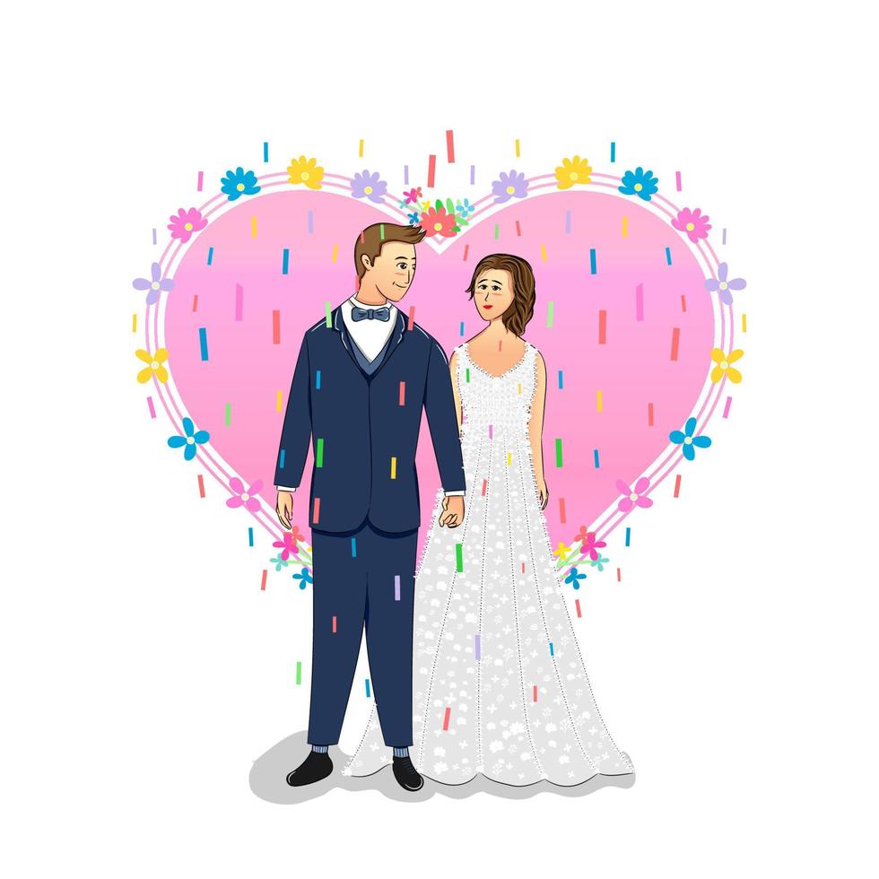 The bride and groom holding hands with love and hope will always be together until death do them apart vector