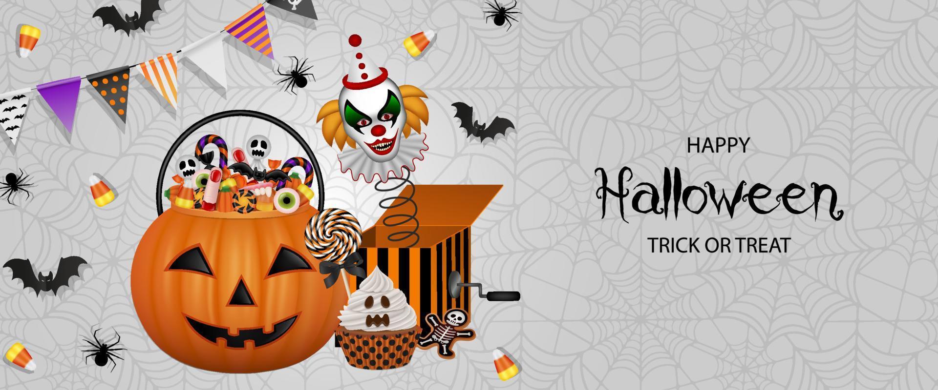 banner de halloween con cubo de calabaza vector