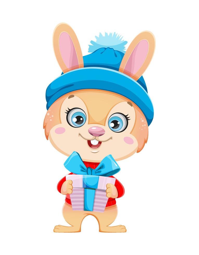 Merry Xmas and Happy New year. Cute cartoon rabbit vector