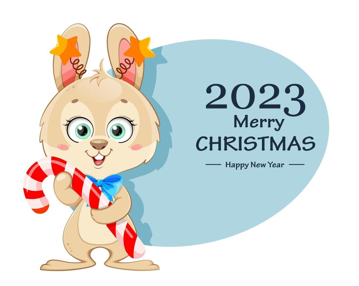 Merry Christmas and Happy New Year. Cartoon rabbit vector