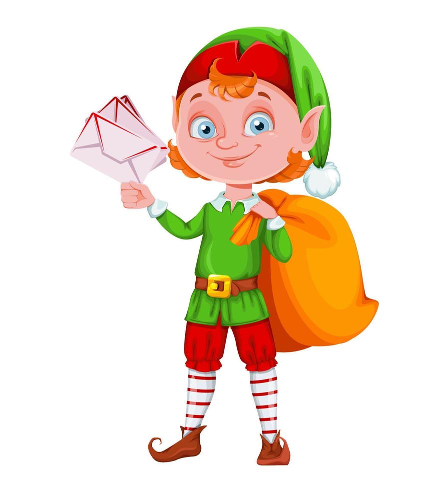 lindo personaje de dibujos animados de duende navideño vector