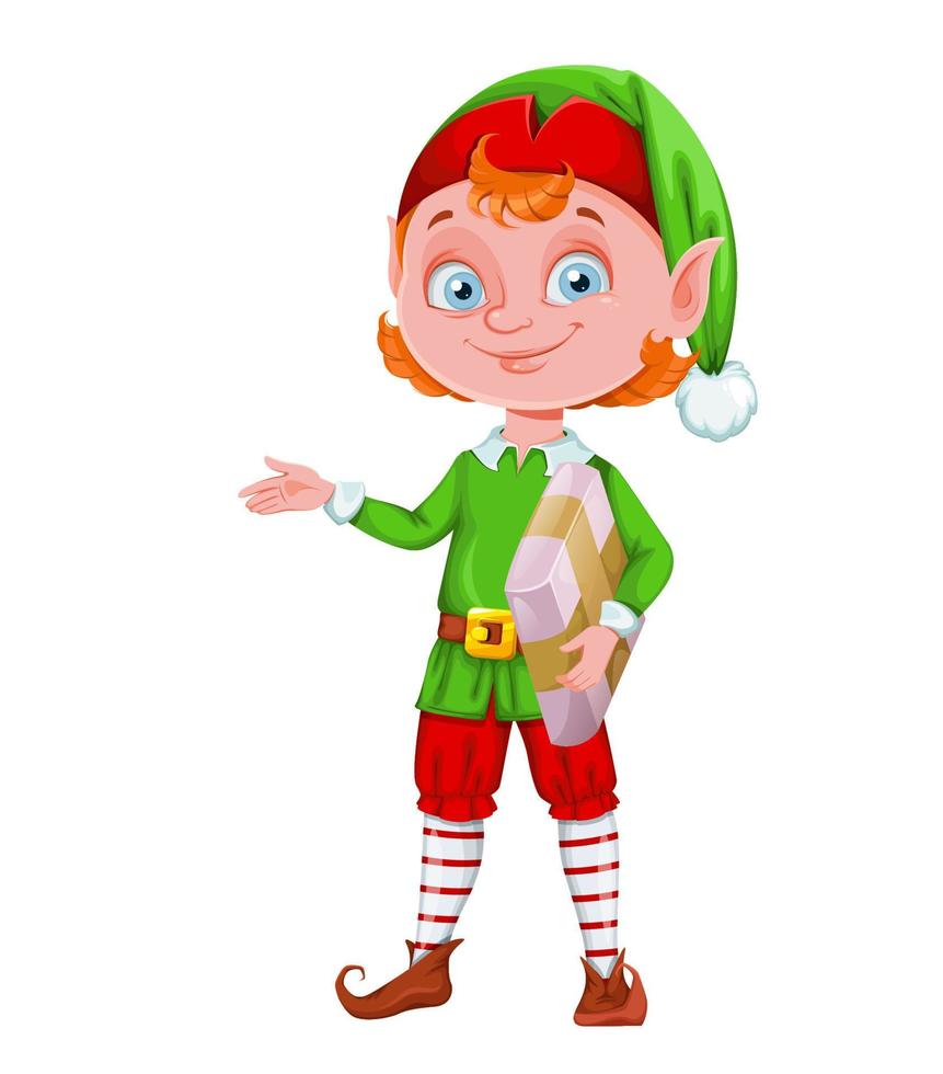 lindo personaje de dibujos animados de duende navideño vector