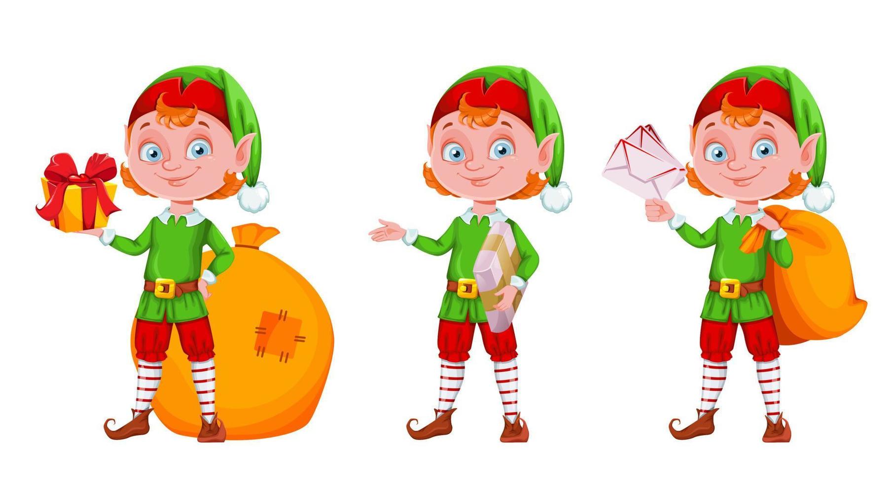 lindo personaje de dibujos animados de duende navideño vector