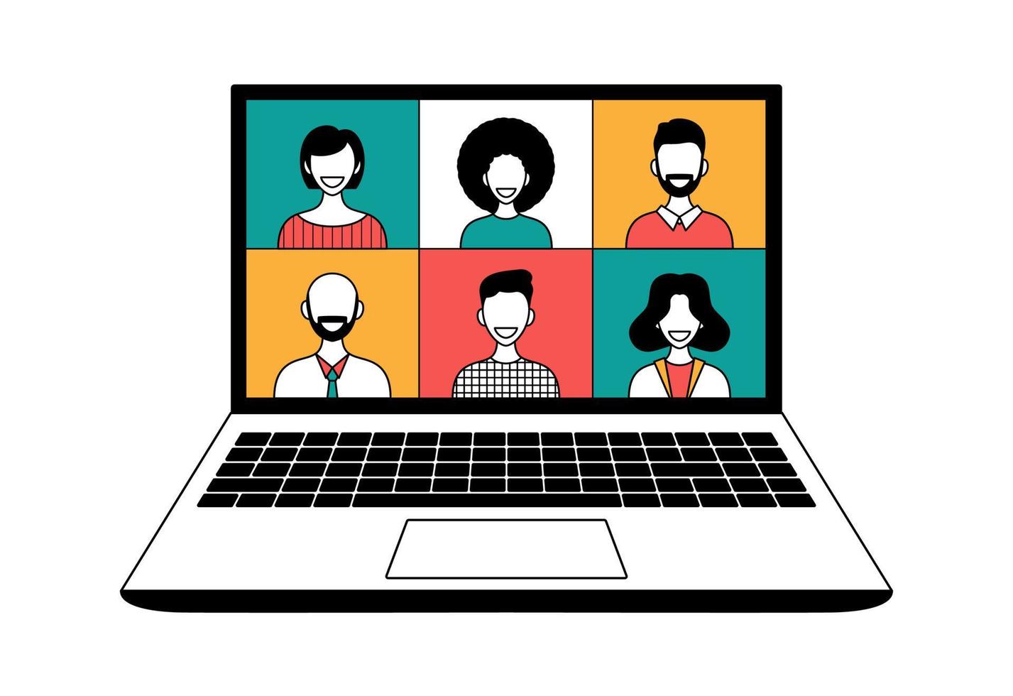 Online video conference concept. Illustration of Faces on Video
