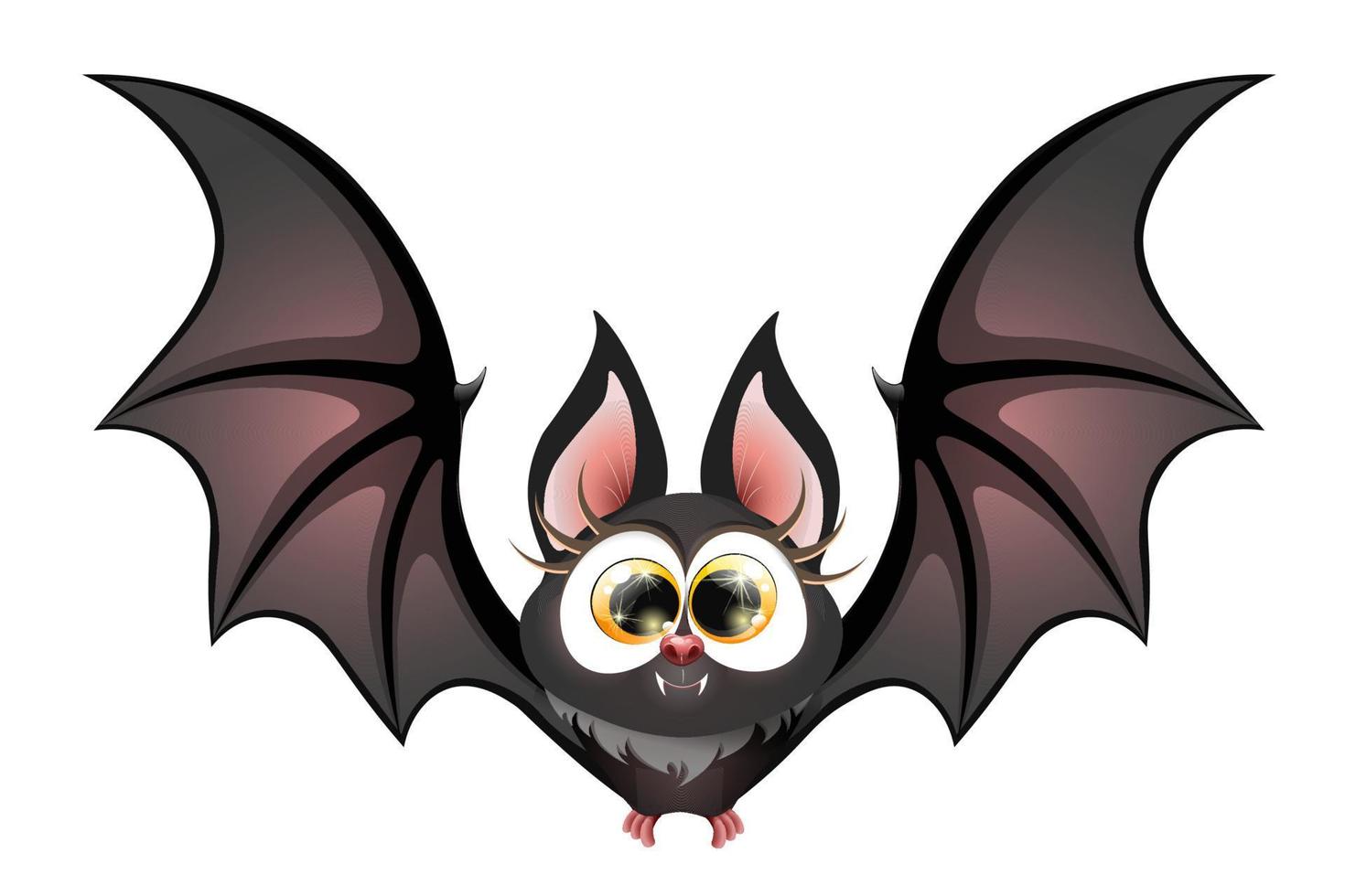 Funny cartoon cute fluffy black bat girl. Isolated vector