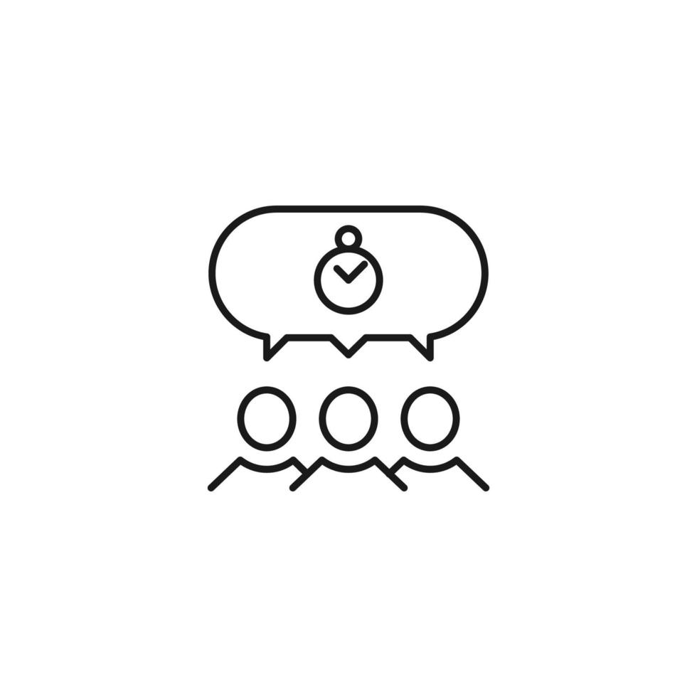 People, staff, speech bubble concept. Vector line icon for web sites, stores, online courses etc. Sign of timer inside of speech bubble over group of people