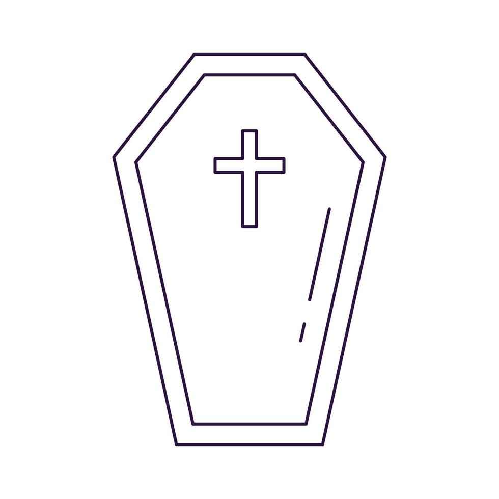 Vector line icon of coffin as symbol of Halloween. Outline sign for web sites, apps, adverts, stores. Modern minimalistic monochrome isolated image and editable stroke