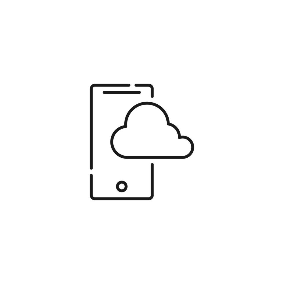 Vector sign suitable for web sites, apps, articles, stores etc. Simple monochrome illustration and editable stroke. Line icon of cloud on phone display