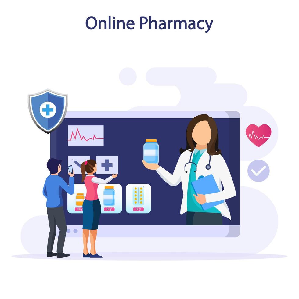 Vector illustration of online pharmacy store. Medicine ordering mobile app.