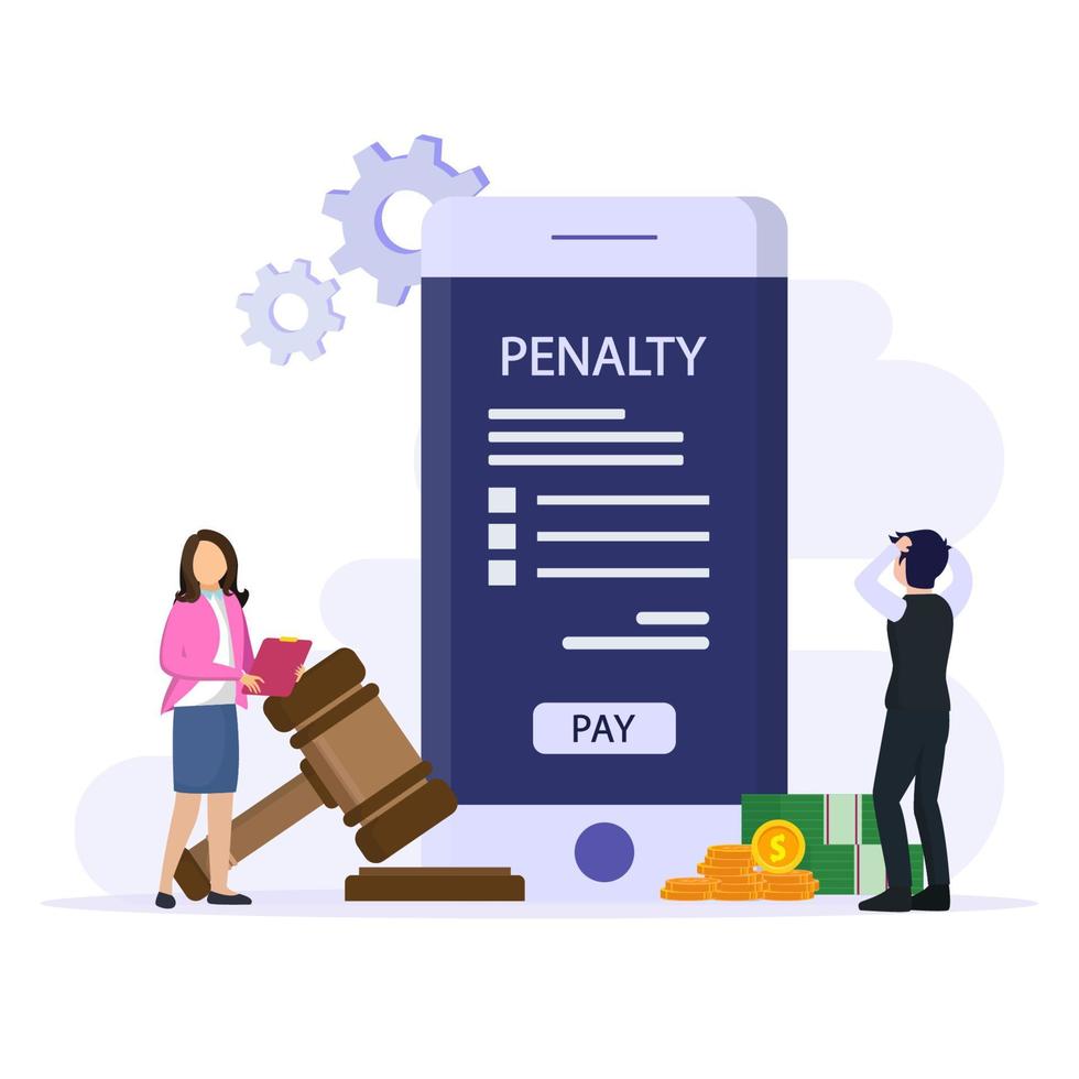 Penalty vector concept. Stressful businessman looking at a charge and expense punishment notice.