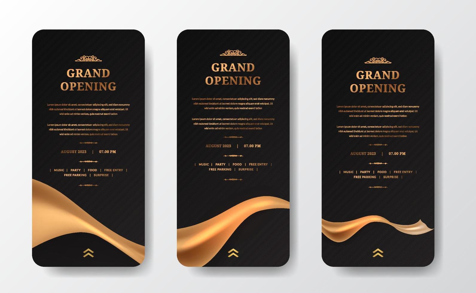 Grand Opening Stories Social Media Template with golden silk fabric expensive celebrate  luxury elegant concept vector