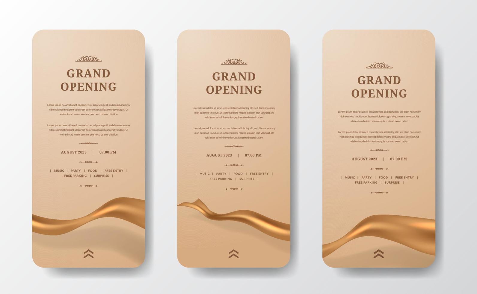 Grand Opening Stories Social Media Template with golden silk fabric expensive celebrate  luxury elegant concept vector