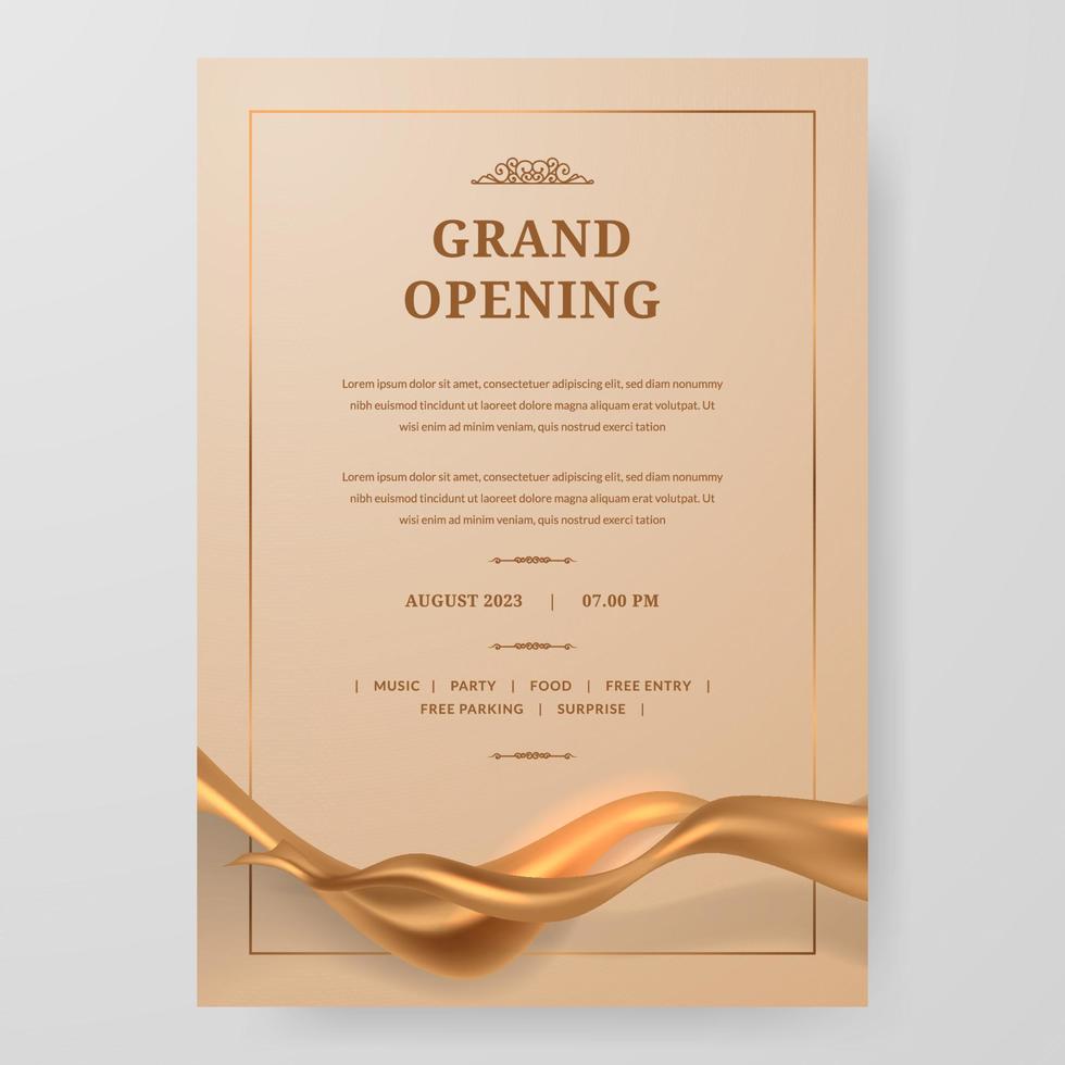 Grand Opening poster celebration with golden fabric satin gold silk ribbon element decoration for luxury elegant vip vector
