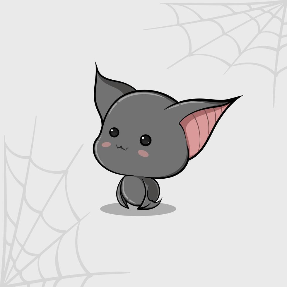 Vector illustration of a cute gray bat, with spider web background
