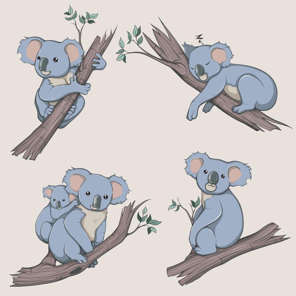 Cute Koala Poses Cartoon Illustration,vector design vector