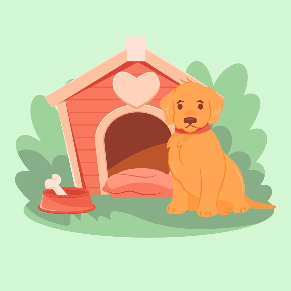 Cute Puppy with Dog House. Pet Furniture. Free Vector. Barkitecture vector