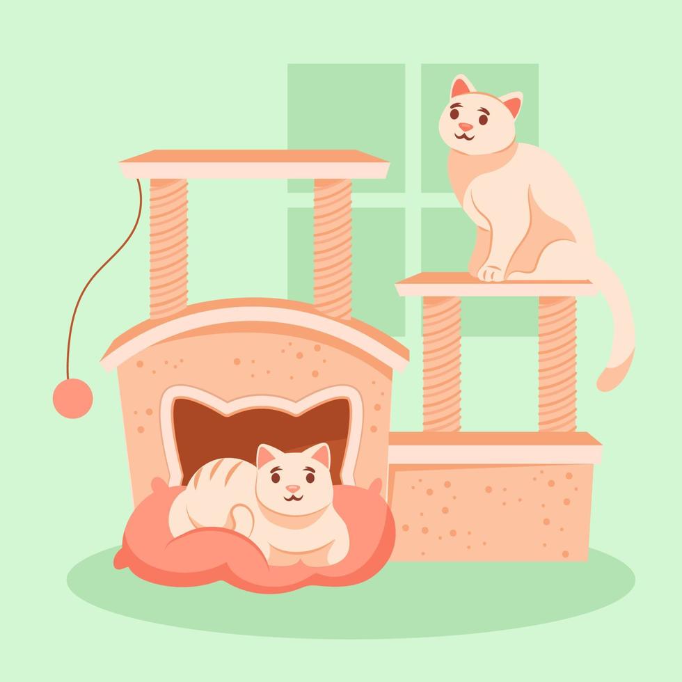 lindos gatos jugando con un rascador. muebles para mascotas. vector libre. barkitecture