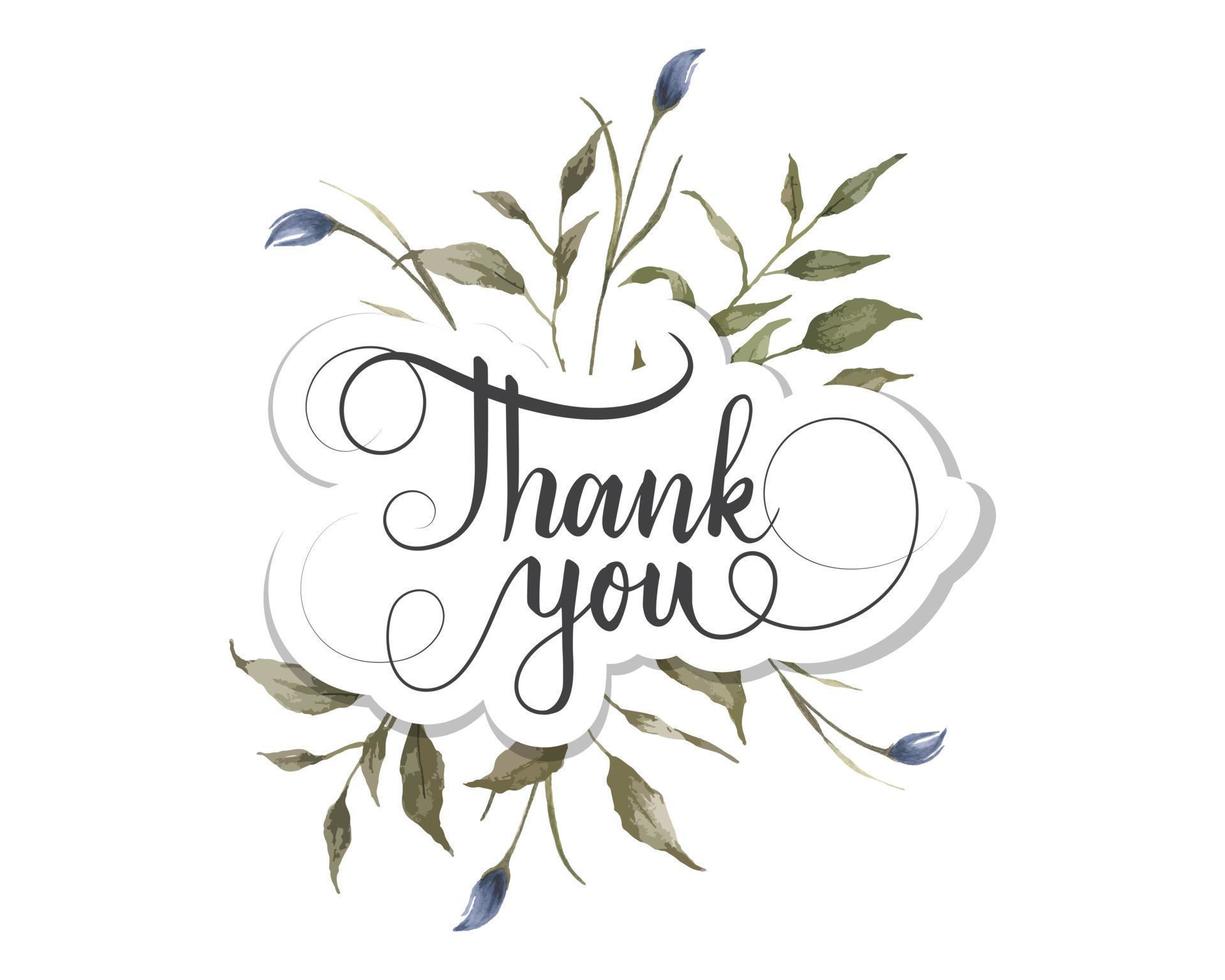 Illustration thank you script with watercolor floral ornaments vector