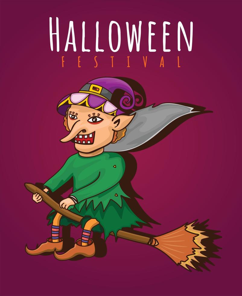 ilustración de personaje de bruja de halloween. diseño premium vector