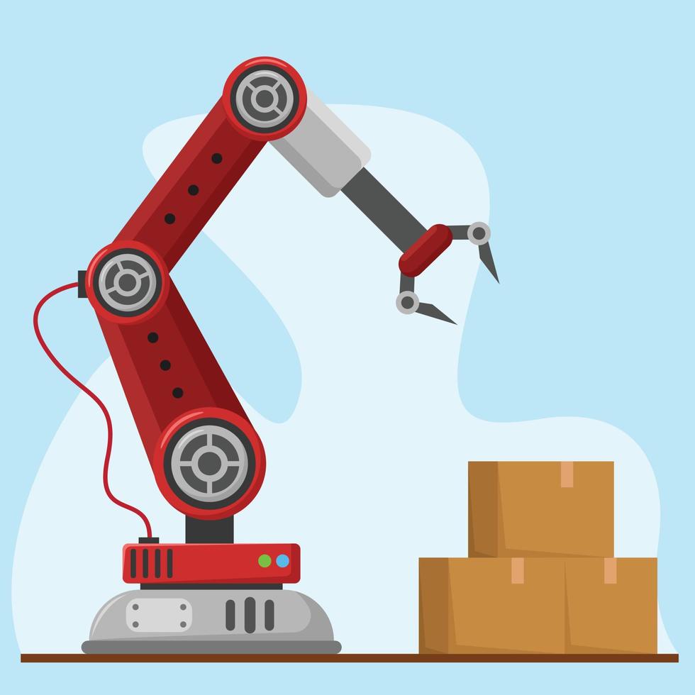 Automatic Industrial Arm. Manufacturing Robot Arm in Flat Design vector