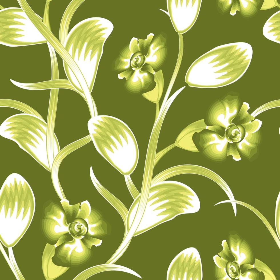 Ilustración de fondo tropical sin costuras con hojas de plantas florales monocromáticas verdes abstractas y follaje sobre fondo pastel. vector decorativo. fondo floral. naturaleza. otoño primavera. otoño