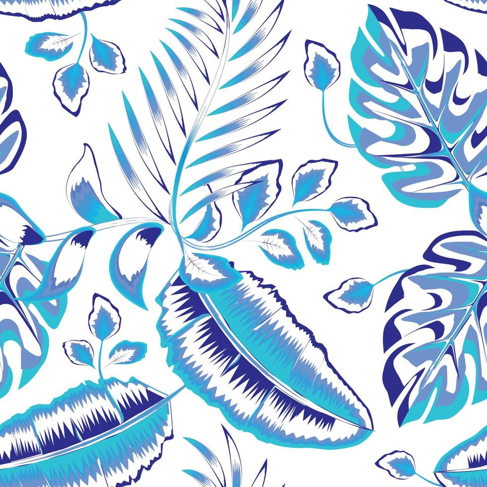 fondo transparente con hojas de helecho de plátano tropical y patrón de follaje de plantas de monstera de abstracción. diseño vectorial estampado de jungla plana. trópico exótico. diseño de verano. decoración de papel tapiz. naturaleza. primavera vector