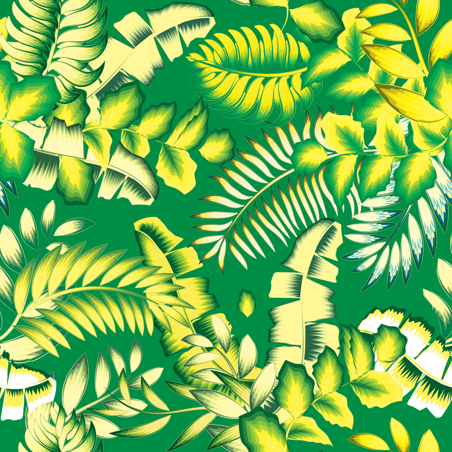 jugle illustration with green tropical plants leaves and foliage