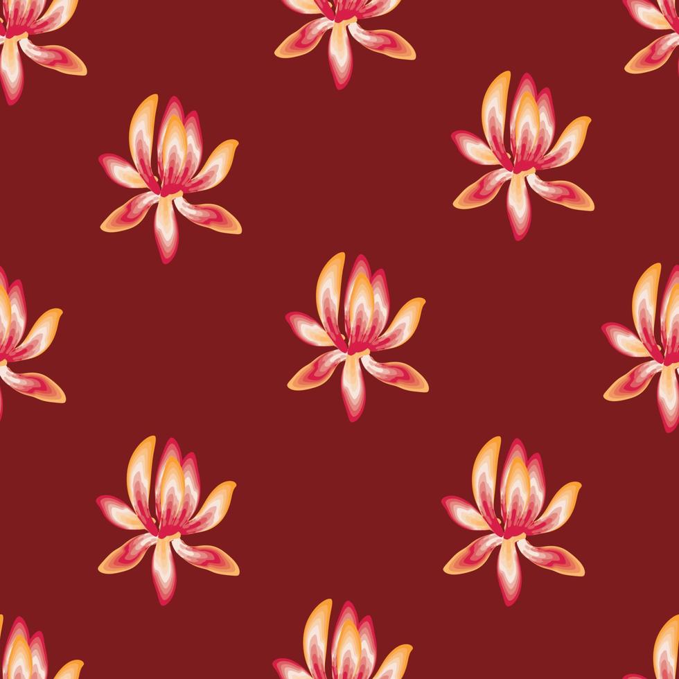 diseño de vector de fondo floral tropical abstracto con elementos de flores de colores sobre fondo rojo. colorido floral con estilo. fondo floral. trópico exótico. diseño de verano. papel pintado de flores. otoño