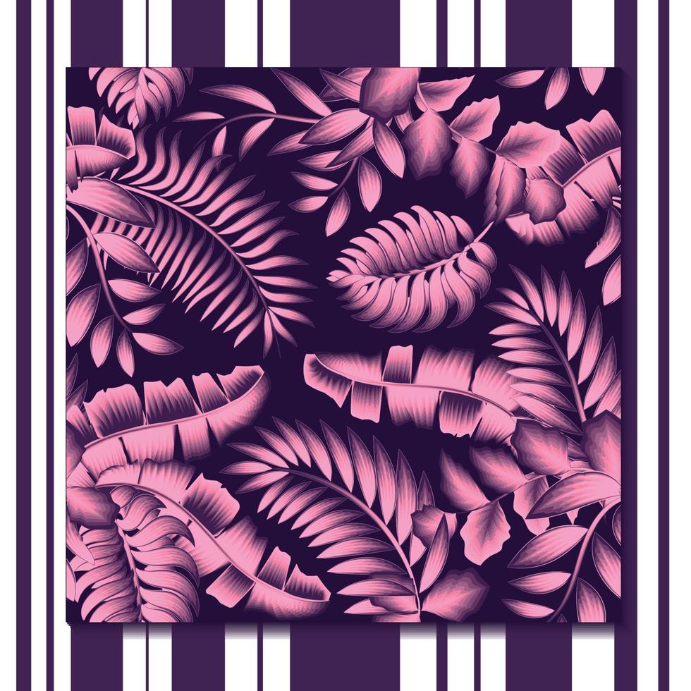 abstract seamless background with purple monochromatic tropical plants leaves and foliage on dark background. Vector design. Jungle print. Printing and textiles. Exotic tropic. spring. autumn. Summer