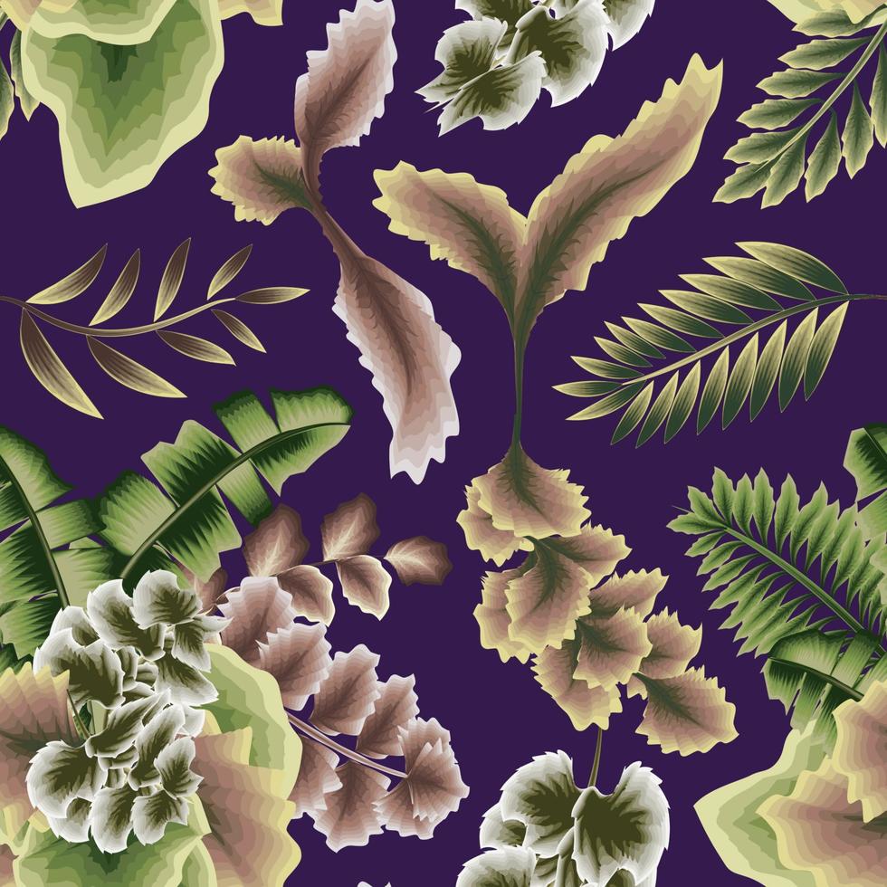 ilustración de plantas exóticas de la jungla con un fondo botánico abstracto sin fisuras adecuado para estampados de moda, gráficos, fondos y artesanías. fondo floral. trópicos exóticos. diseño de verano vector