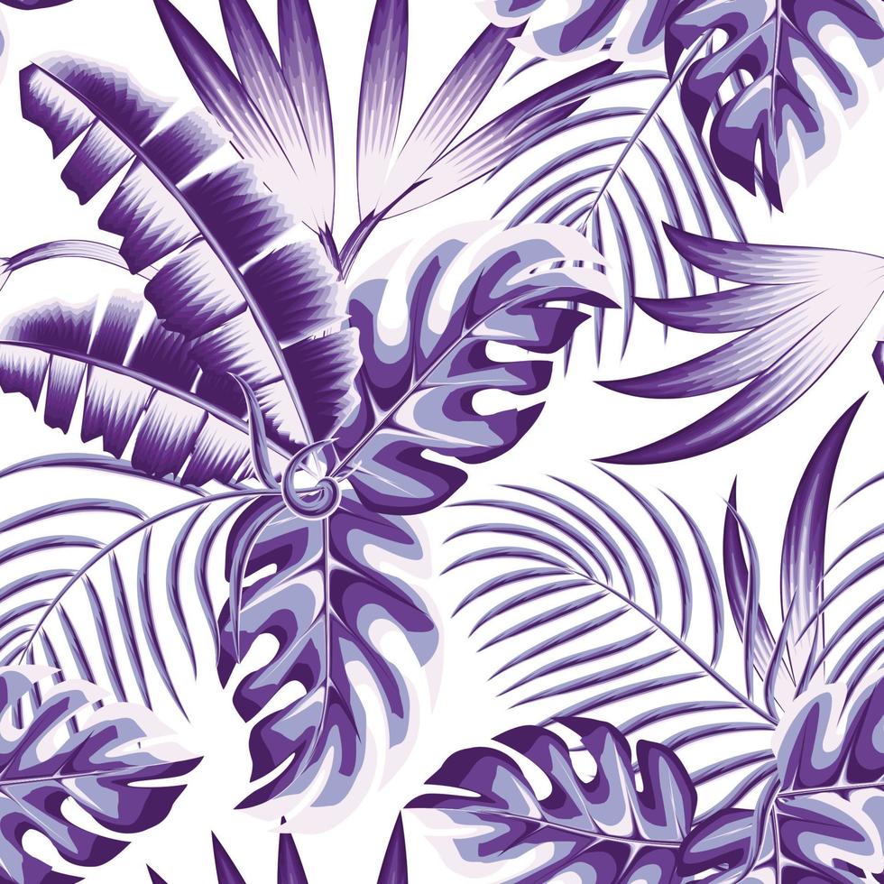 fondo transparente de naturaleza abstracta con hojas de plantas tropicales monocromáticas púrpuras y follaje sobre fondo blanco. diseño vectorial impresión de la selva. fondo floral. trópicos exóticos. el verano. naturaleza vector