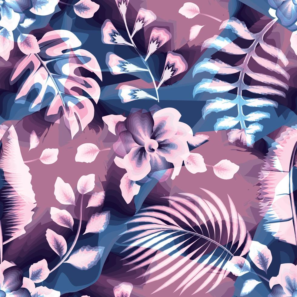 Watercolor style illustration on pink background with tropical plants leaves seamless pattern. botanical pattern. nature decorative. tropical background. grunge background pattern. Floral background vector