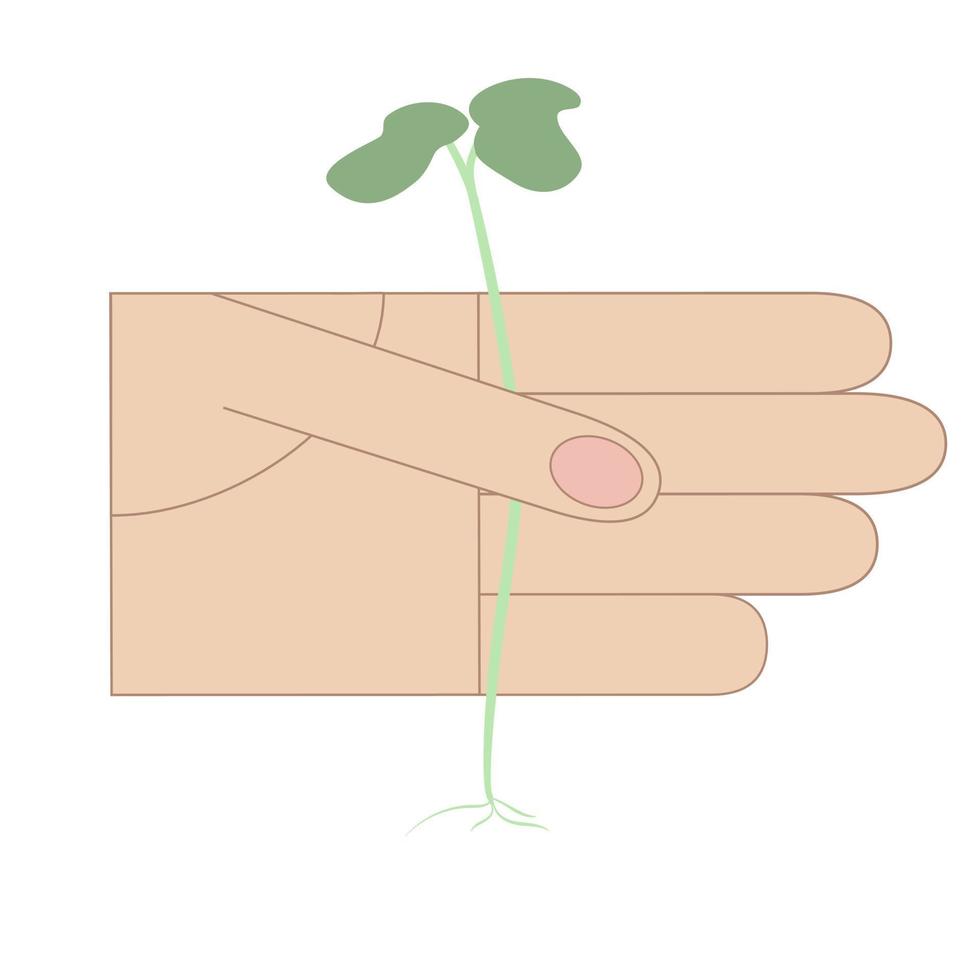 Plant a tree. Earth day card. Go green. Hand holding plant vector illustration.