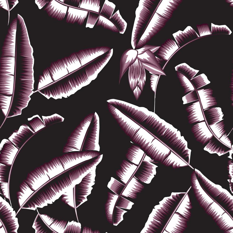 fondo abstracto sin costuras con hojas de plátano tropical monocromáticas y follaje vegetal en el fondo nocturno. diseño vectorial impresión de la selva. imprenta y textiles. trópicos exóticos. el verano. primavera. otoño vector