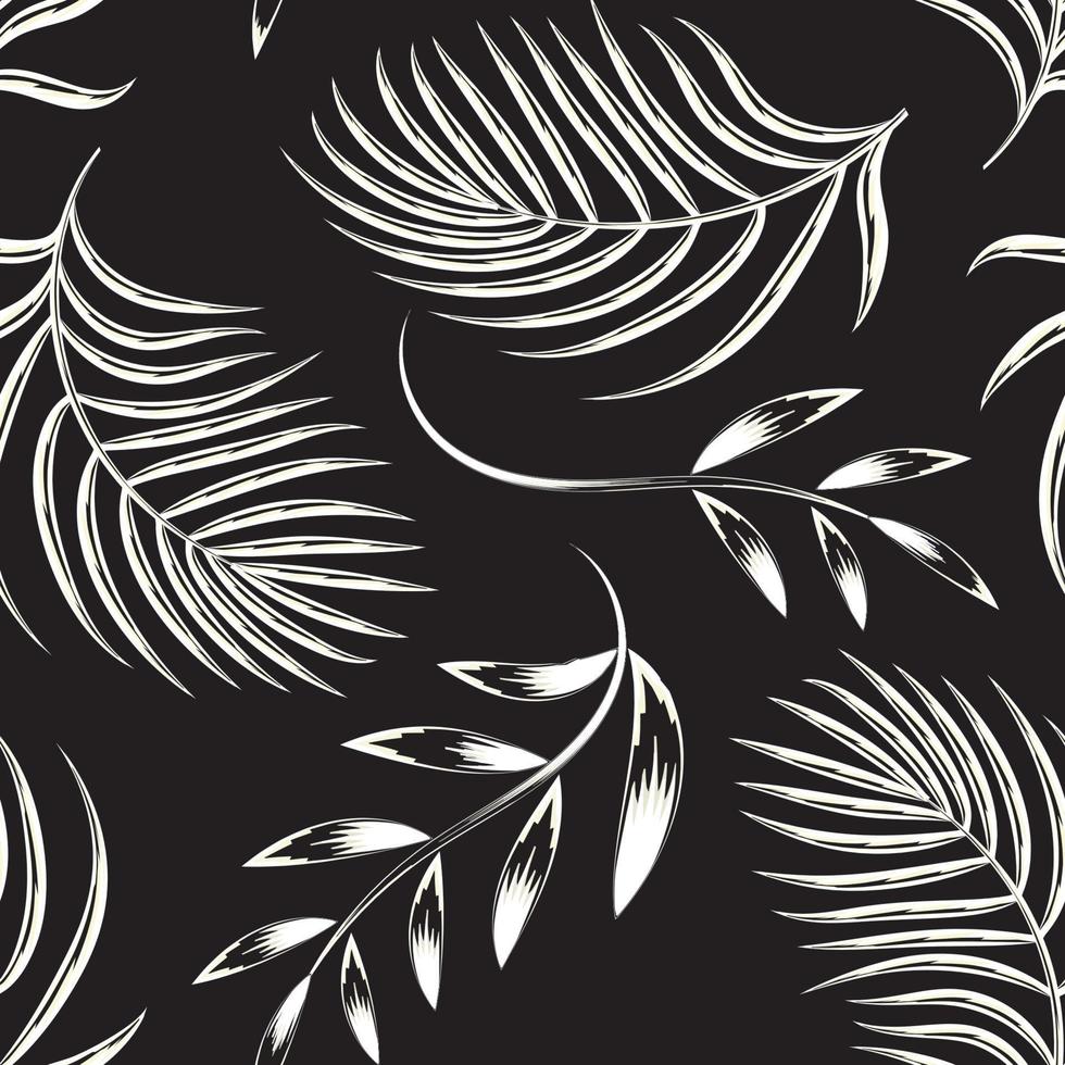 foliage seamless background white vintage tropical palm leaves and plant leaf on dark background. Vector design. Jungle print. Printing and textile. Exotic summer themed. nature autumn. fall. spring