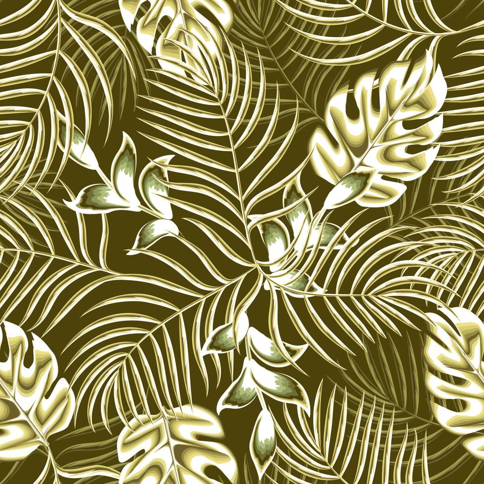 patrón de fondo para la impresión, patrón transparente abstracto verde con hojas tropicales monocromáticas y plantas sobre fondo claro. diseño vectorial impresión de la selva. fondo floral. trópicos exóticos vector