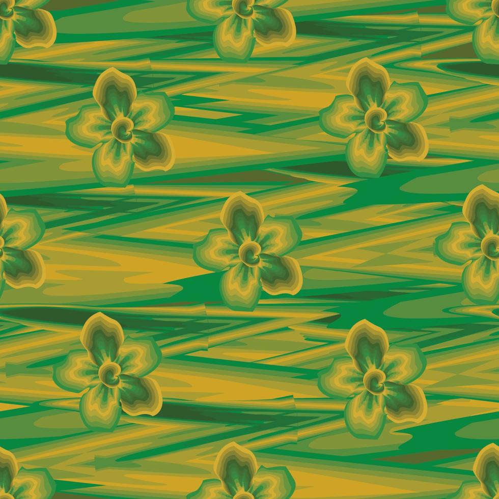 patrón sin costuras de fondo floral de jazmín tropical con onda abstracta colorida en un marco. imprenta y textil. trópicos exóticos. diseño de verano. diseño vectorial impresión de la selva. naturaleza decorativa vector