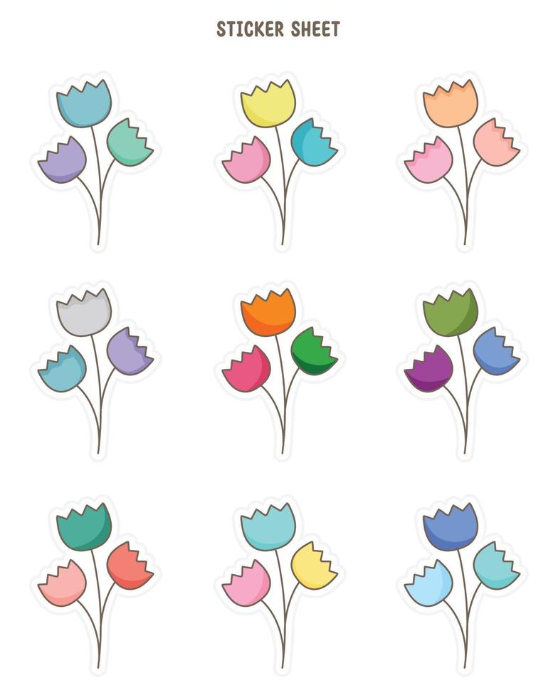 pegatinas de flores mínimas. pegatinas de diario de viñetas, planificador, diseño de pegatinas de álbumes de recortes. vector