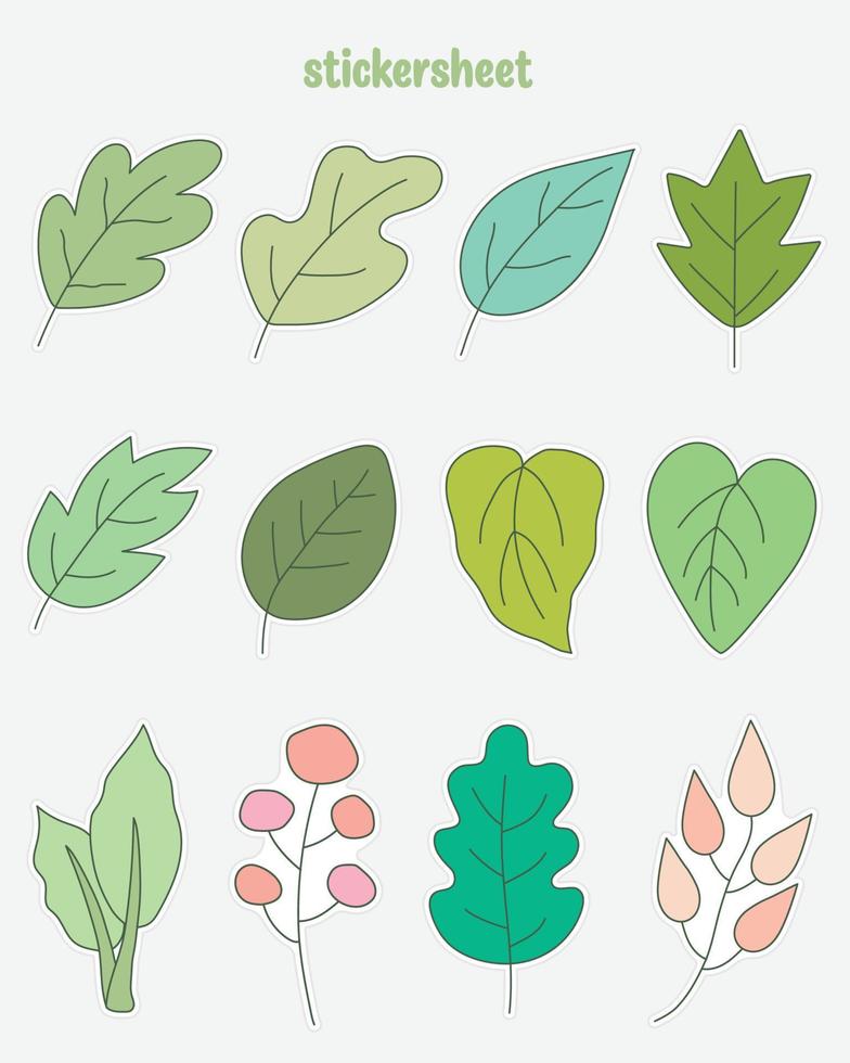 Set of leaf stickers. Bullet journal stickers, planner, scrapbook