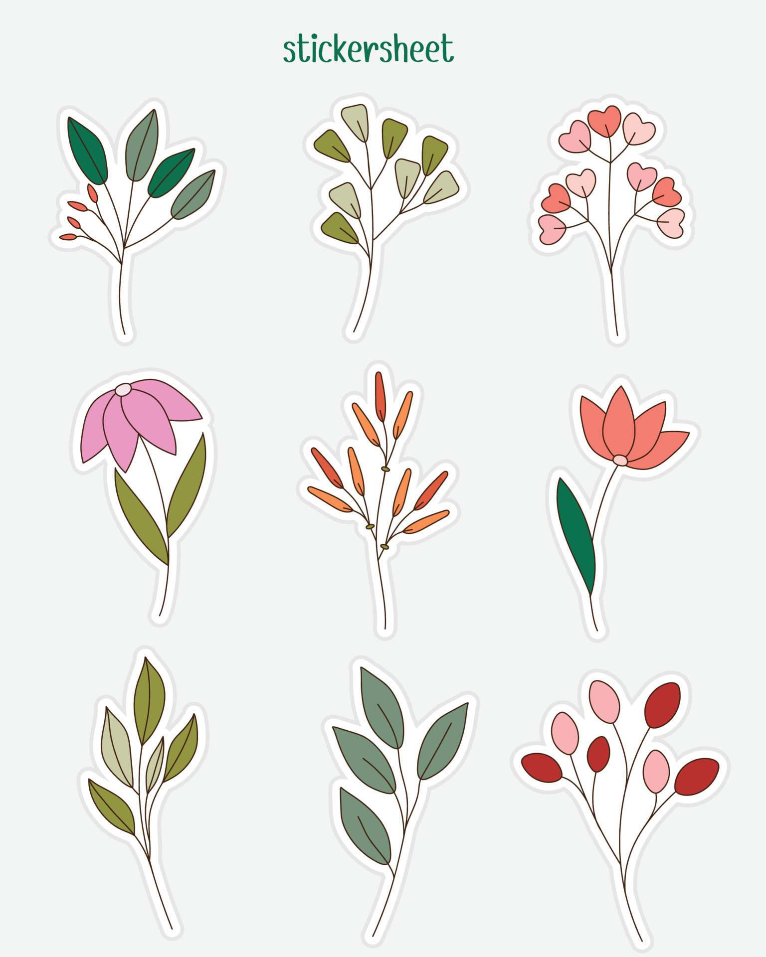 Set of flower and leaf stickers. Bullet journal stickers, planner,  scrapbook stickers design. 11335683 Vector Art at Vecteezy