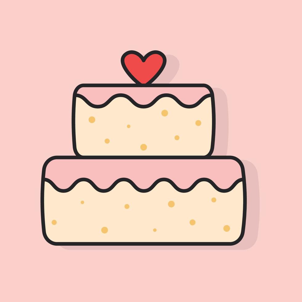 Wedding cake icon in tender colors. Cake with heart decoration. Simple line symbol. Vector illustration