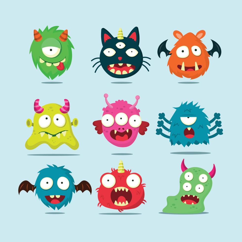 divertida colección de personajes de monstruos de halloween vector