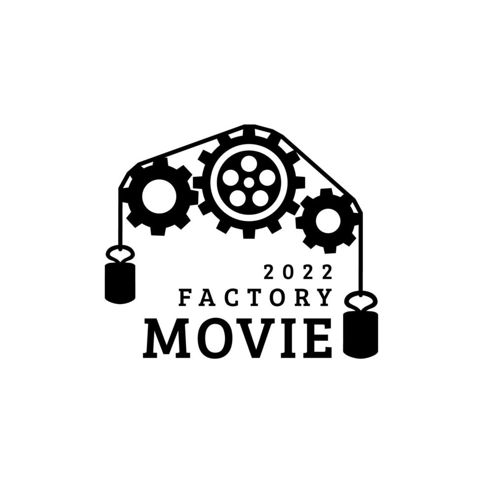 Gear, scales and camera reel For Cinema Movie Film Production Logo vector